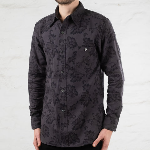 Flower Jacquard Heavy Weight Work Shirt Gray