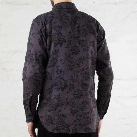 Flower Jacquard Heavy Weight Work Shirt Gray