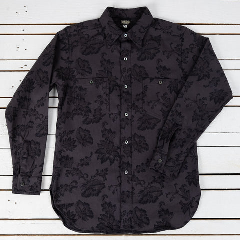 Flower Jacquard Heavy Weight Work Shirt Gray