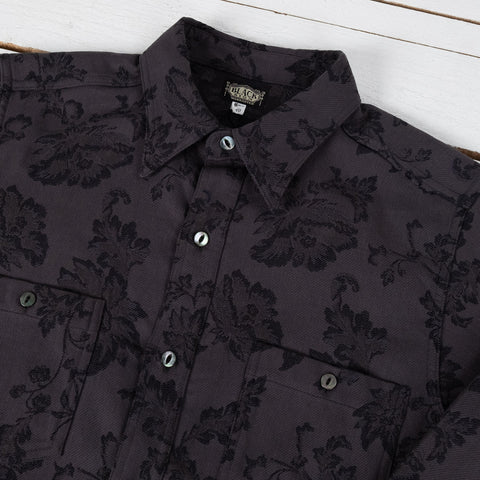 Flower Jacquard Heavy Weight Work Shirt Gray