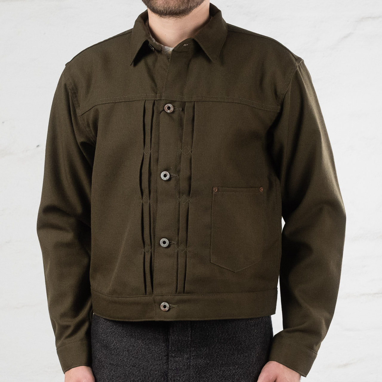 Military Twill Pleats Jacket Green