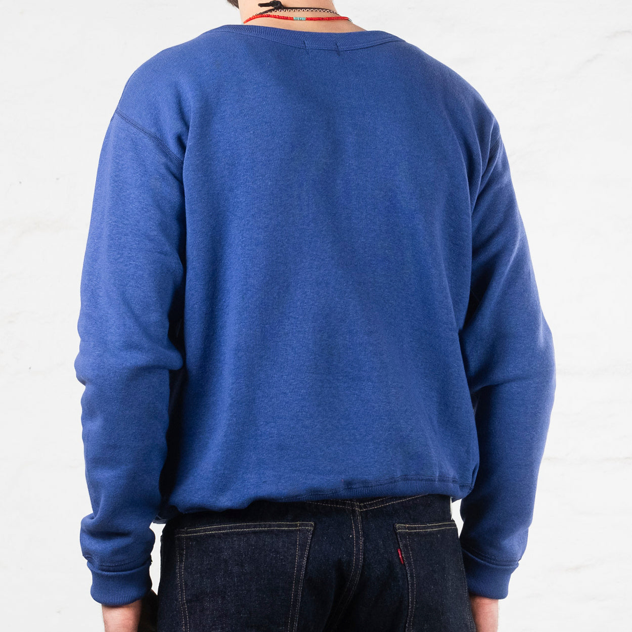 4 Needle Front V-Crew Neck Sweatshirt Blue