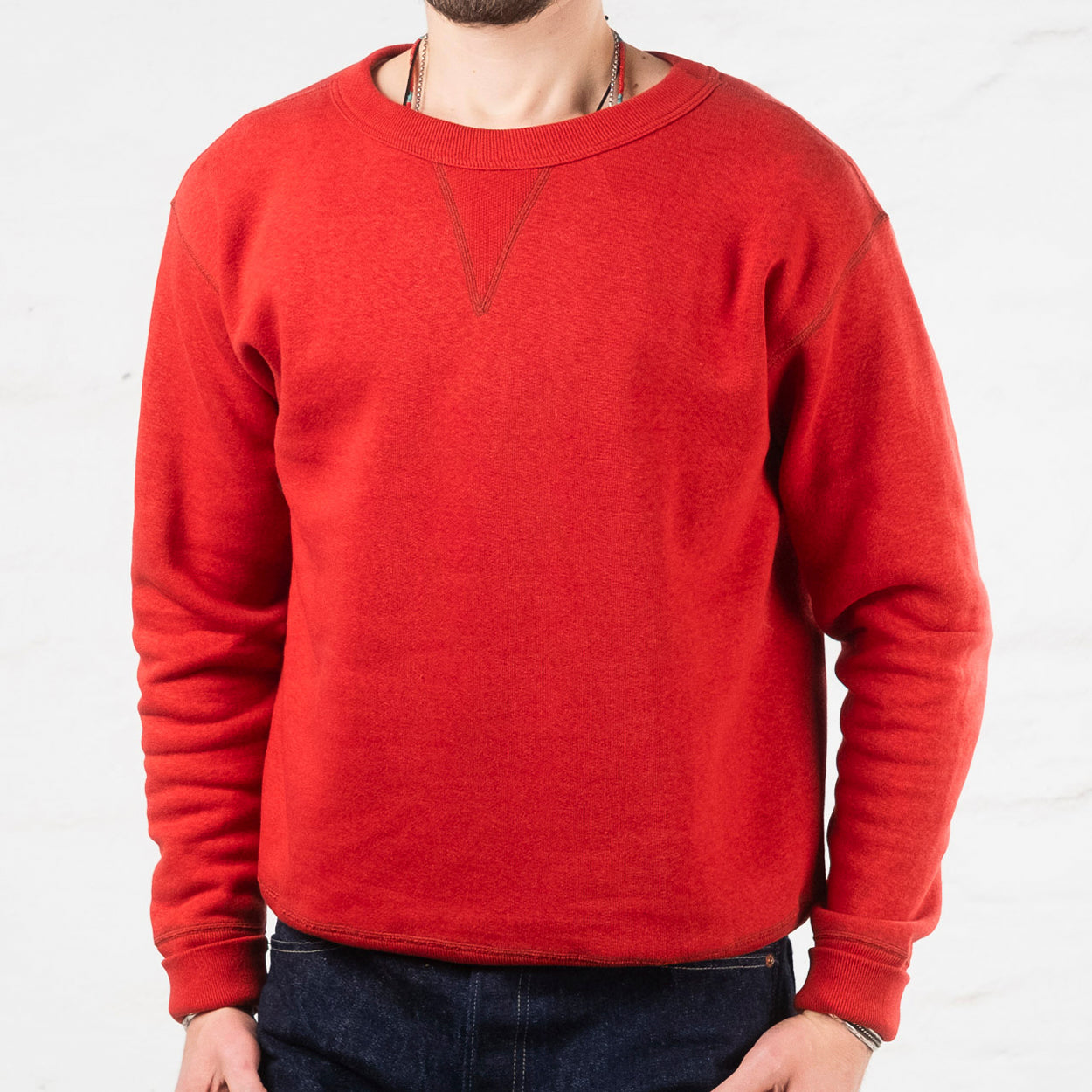 4 Needle Front V-Crew Neck Sweatshirt Rot