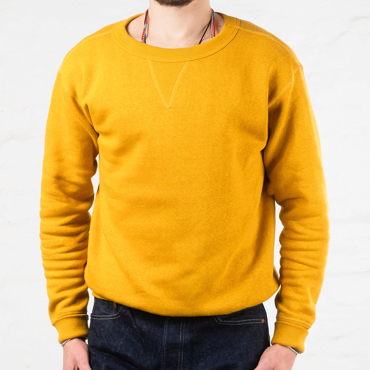 4 Needle Front V-Crew Neck Sweatshirt Gelb