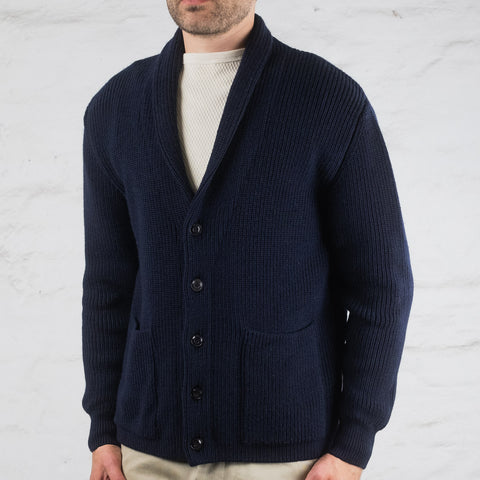 Shawl Collar Cardigan Merino Knit Blau