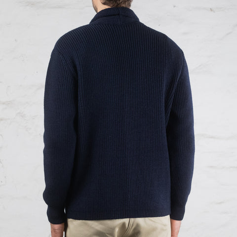 Shawl Collar Cardigan Merino Knit Blau