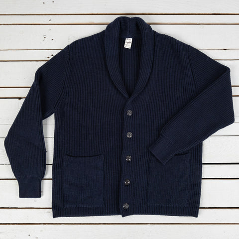 Shawl Collar Cardigan Merino Knit Blau