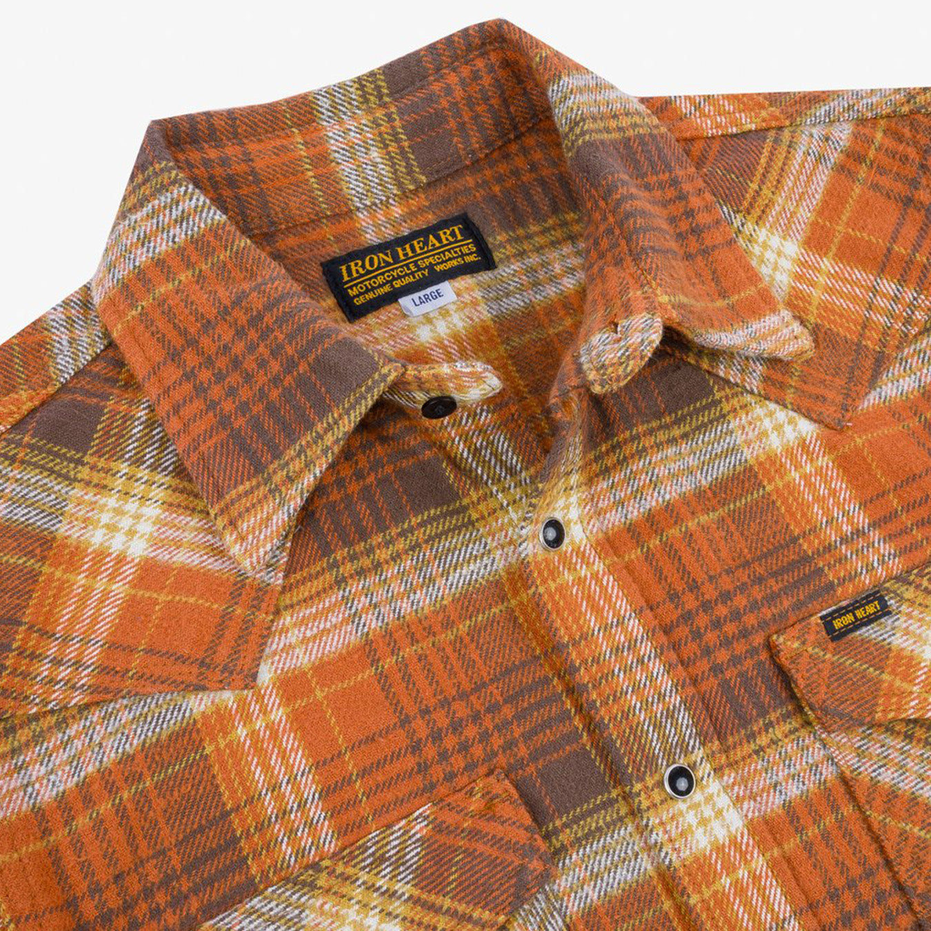 IHSH-399 12 oz. Slubby Heavy Flannel Check Western Shirt Orange