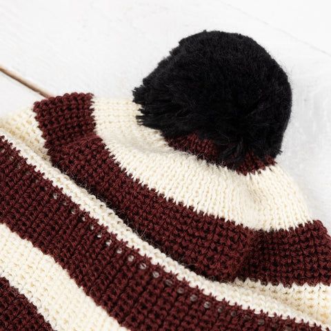 Jail House Bobble Hat Burgundy/Seashell/Black