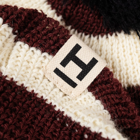 Jail House Bobble Hat Burgundy/Seashell/Black