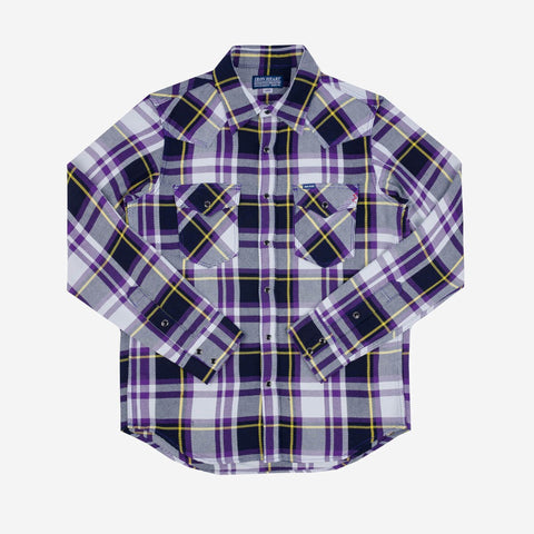 IHSH-390-PUR 9 oz American Check Western Shirt Purple