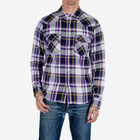 IHSH-390-PUR 9 oz American Check Western Shirt Purple