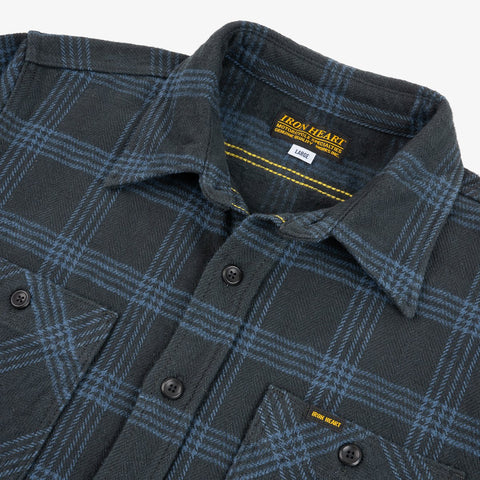 IHSH-408-BLK 12oz Slubby Heavy Flannel Check Work Shirt Black