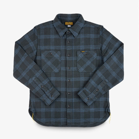 IHSH-408-BLK 12oz Slubby Heavy Flannel Check Work Shirt Black