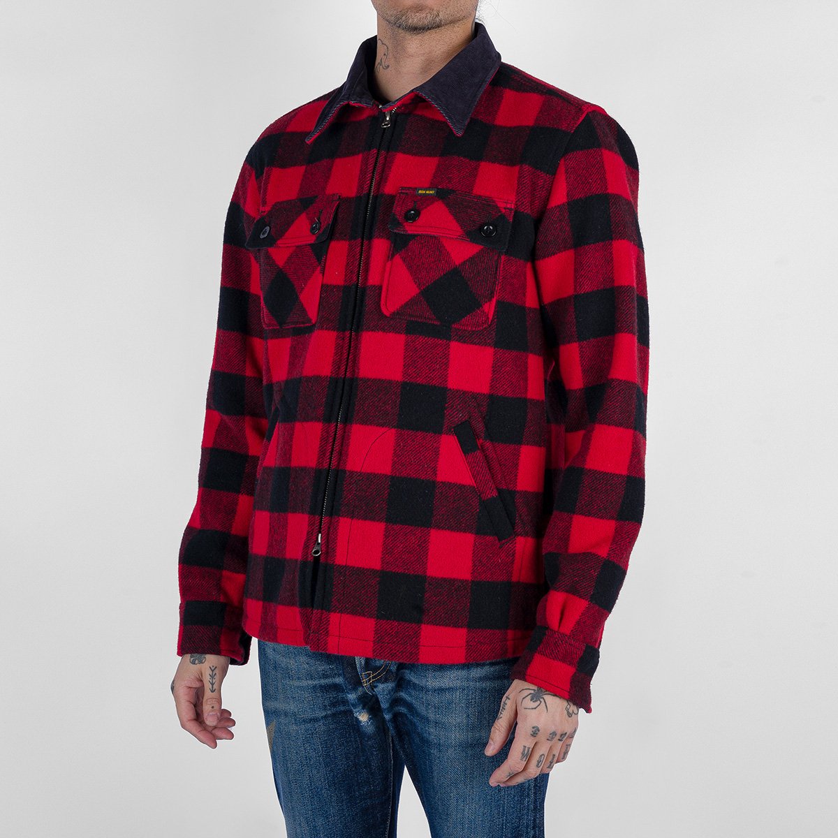 IHW-20-RED Wool Buffalo Check Bush Jacket Red