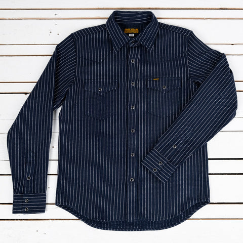 IHSH-401-NAV 12 oz. Heavy Flannel Chalk Stripe Western Shirt Navy