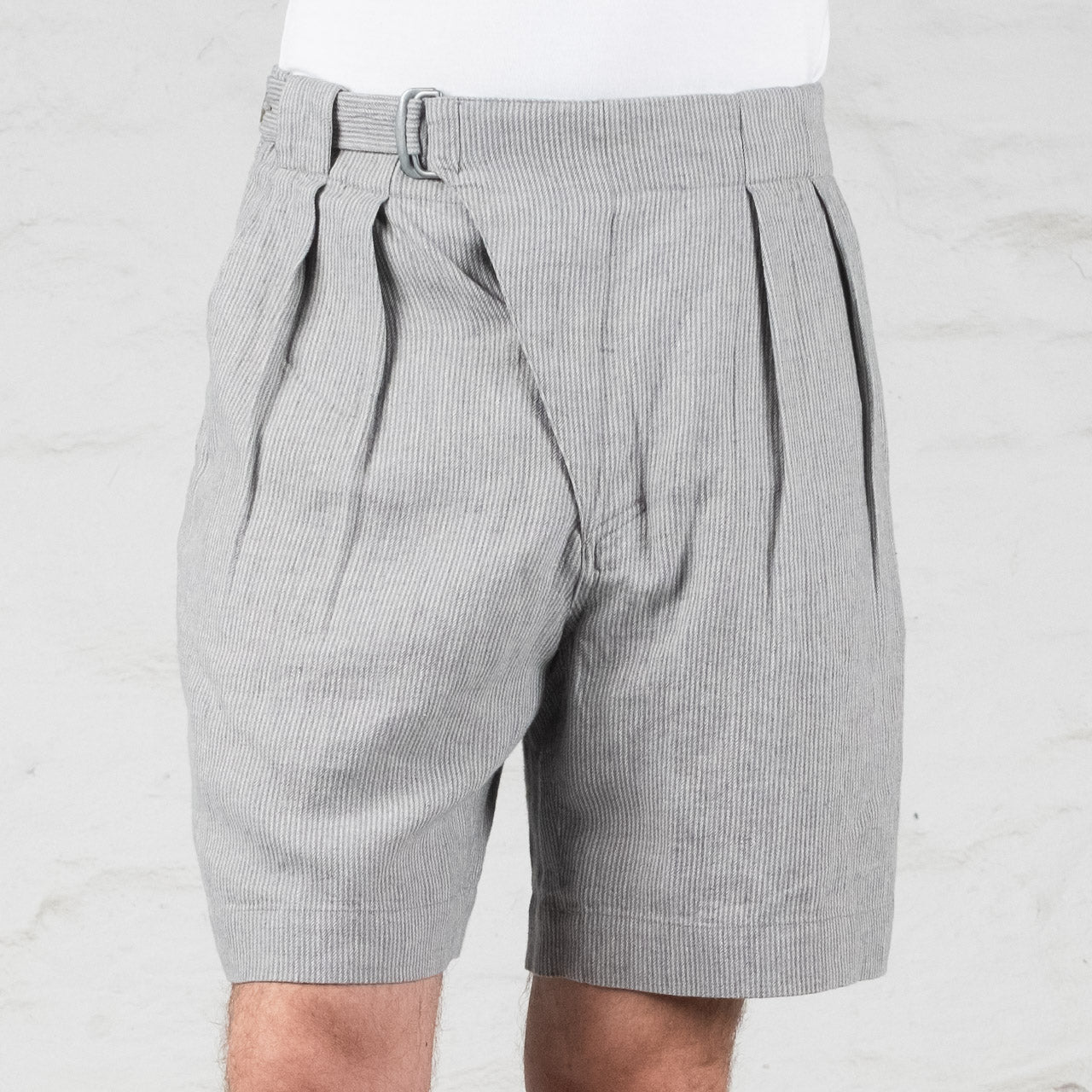 Oblique Shorts Linen Serge Light Grey Striped