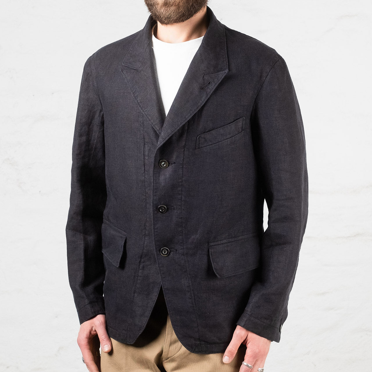 Peak Lapel Lounge Jacket Linen Black