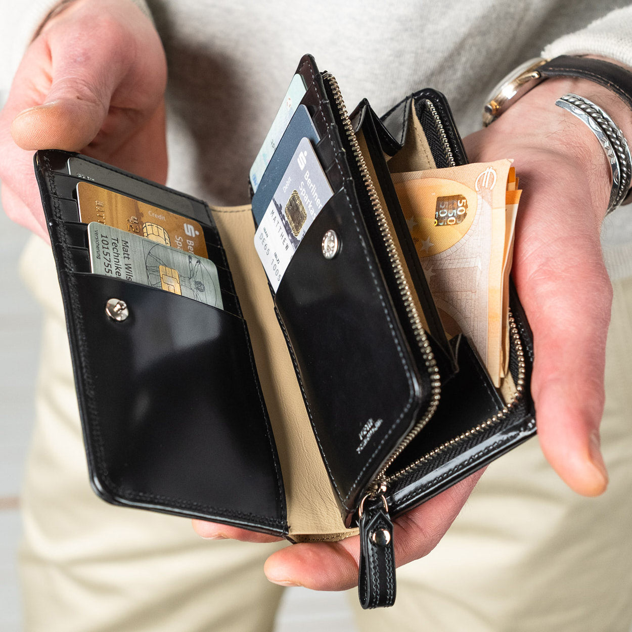 Counter Zip Wallet Black Horsehide Lining