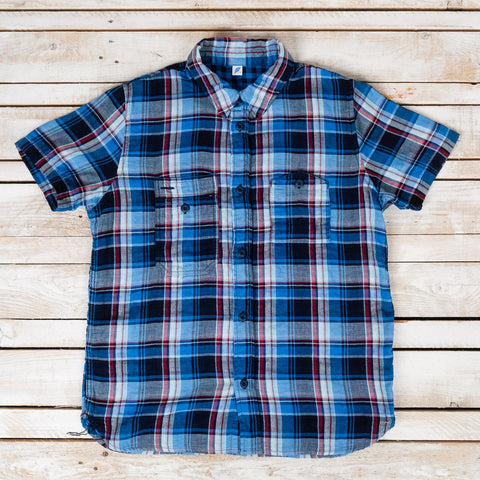 Double Gauze Check Short Sleeve Shirt Indigo