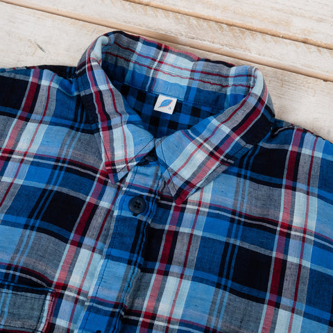 Double Gauze Check Short Sleeve Shirt Indigo