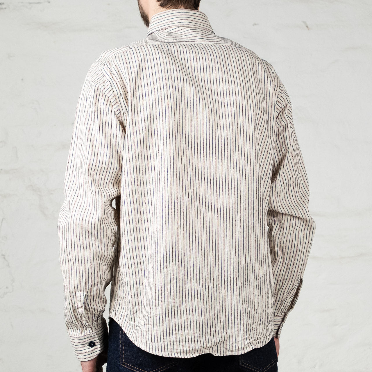 Dobby Stripe Work Shirt Off White