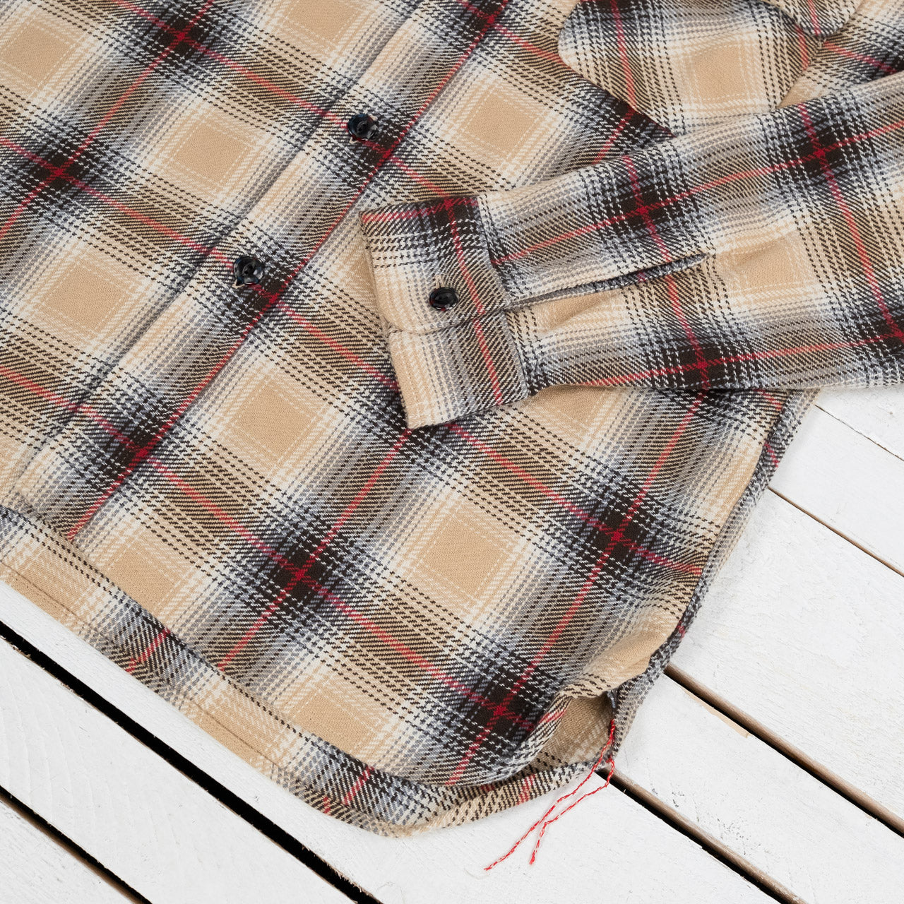 Fiction Romance Twill Check Work Shirts Beige