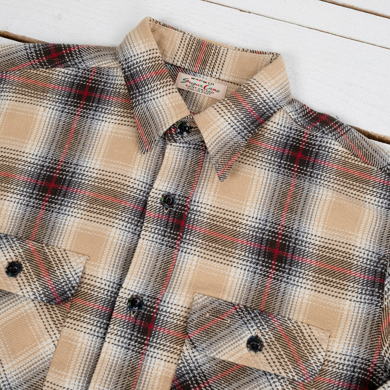 Fiction Romance Twill Check Work Shirts Beige