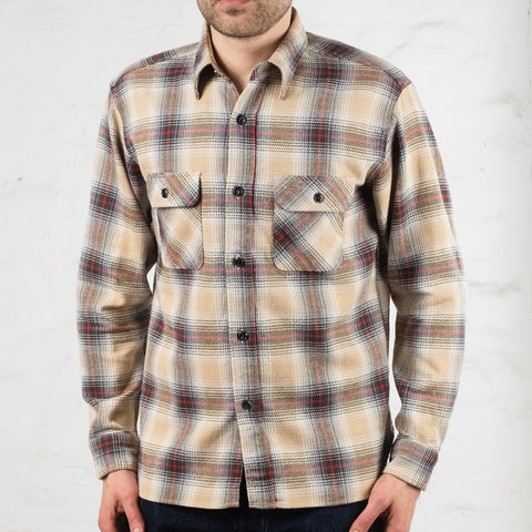 Fiction Romance Twill Check Work Shirts Beige