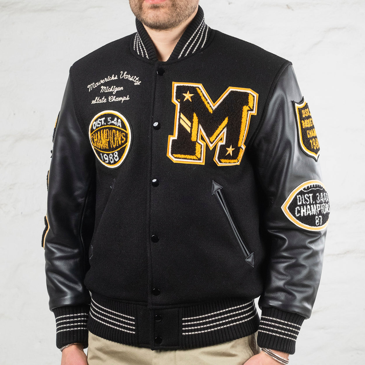 30 oz. Melton Wool Award Jacket “Mavericks” Black