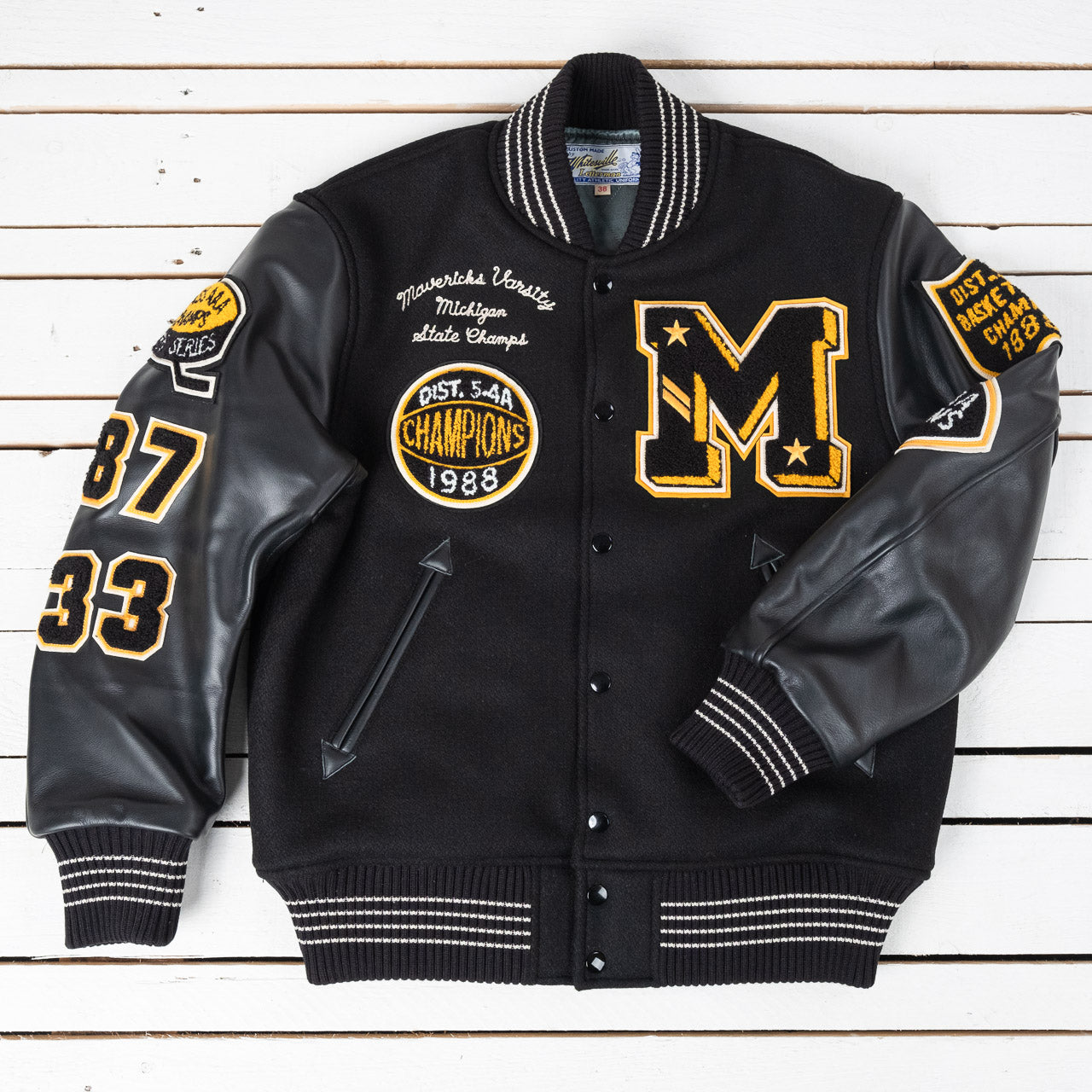 30 oz. Melton Wool Award Jacket “Mavericks” Black