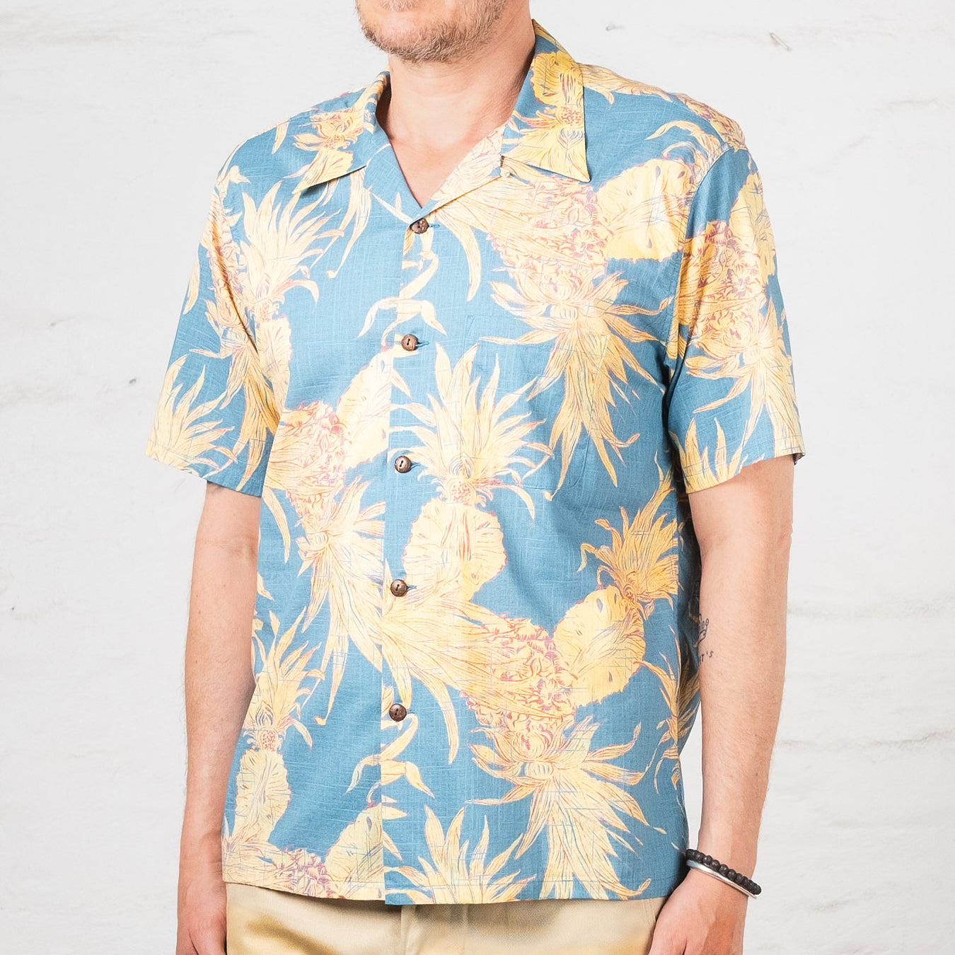 SUN SURF "Island Pineapple" Linen Shirt Blau