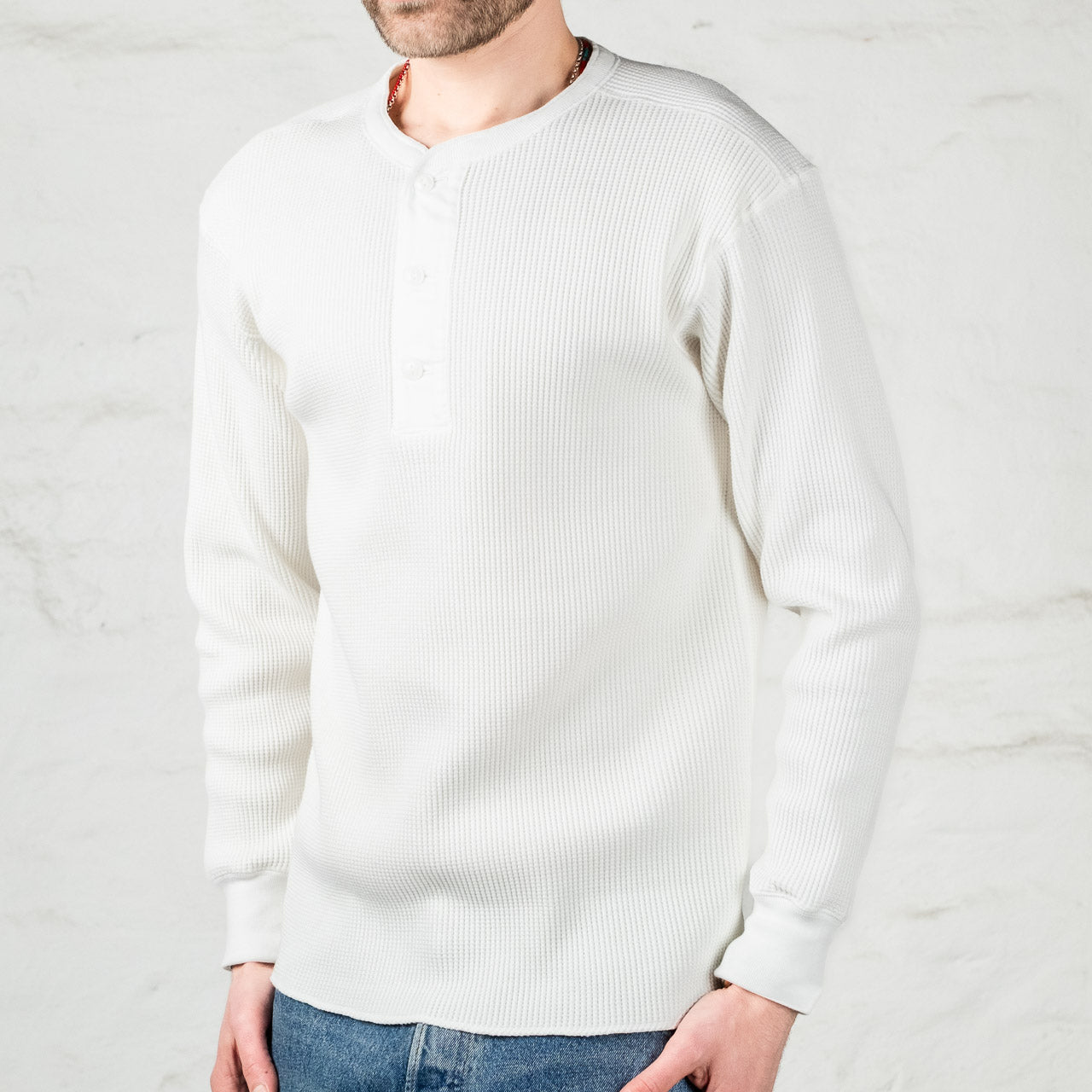 Waffle Thermal Henley Longsleeve White