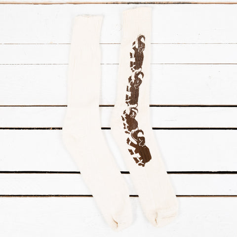 Rib Socks Bandana Print Ecru