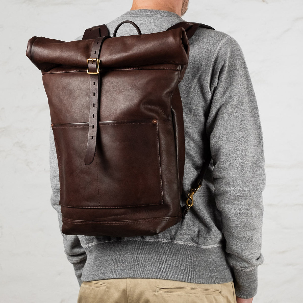 Leder Rolltop Rucksack Braun