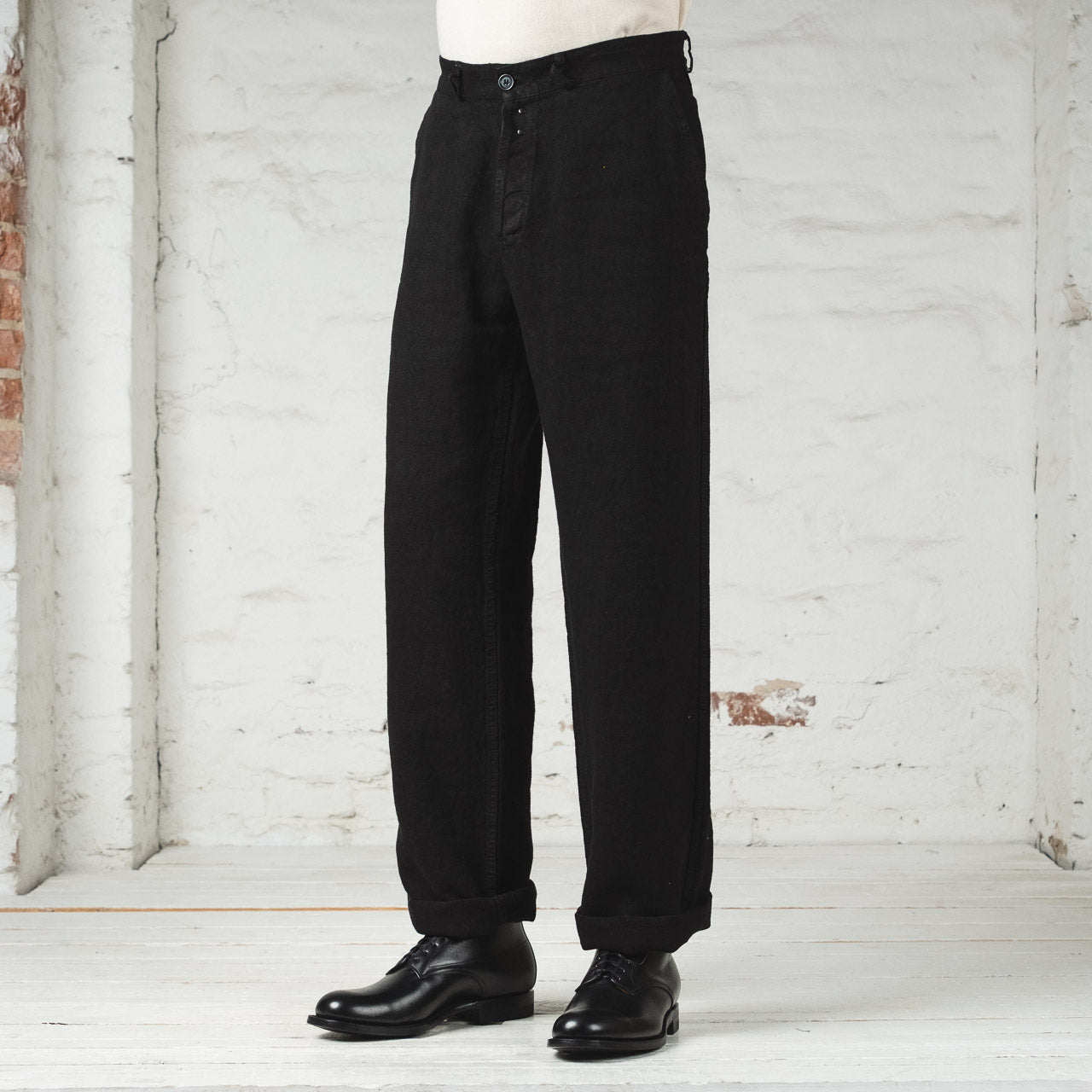 Heavy Linen Weaved Pants Black