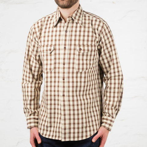 Long Horn Type Flannel Western Shirt Brown Check