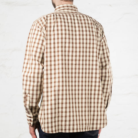 Long Horn Type Flannel Western Shirt Brown Check