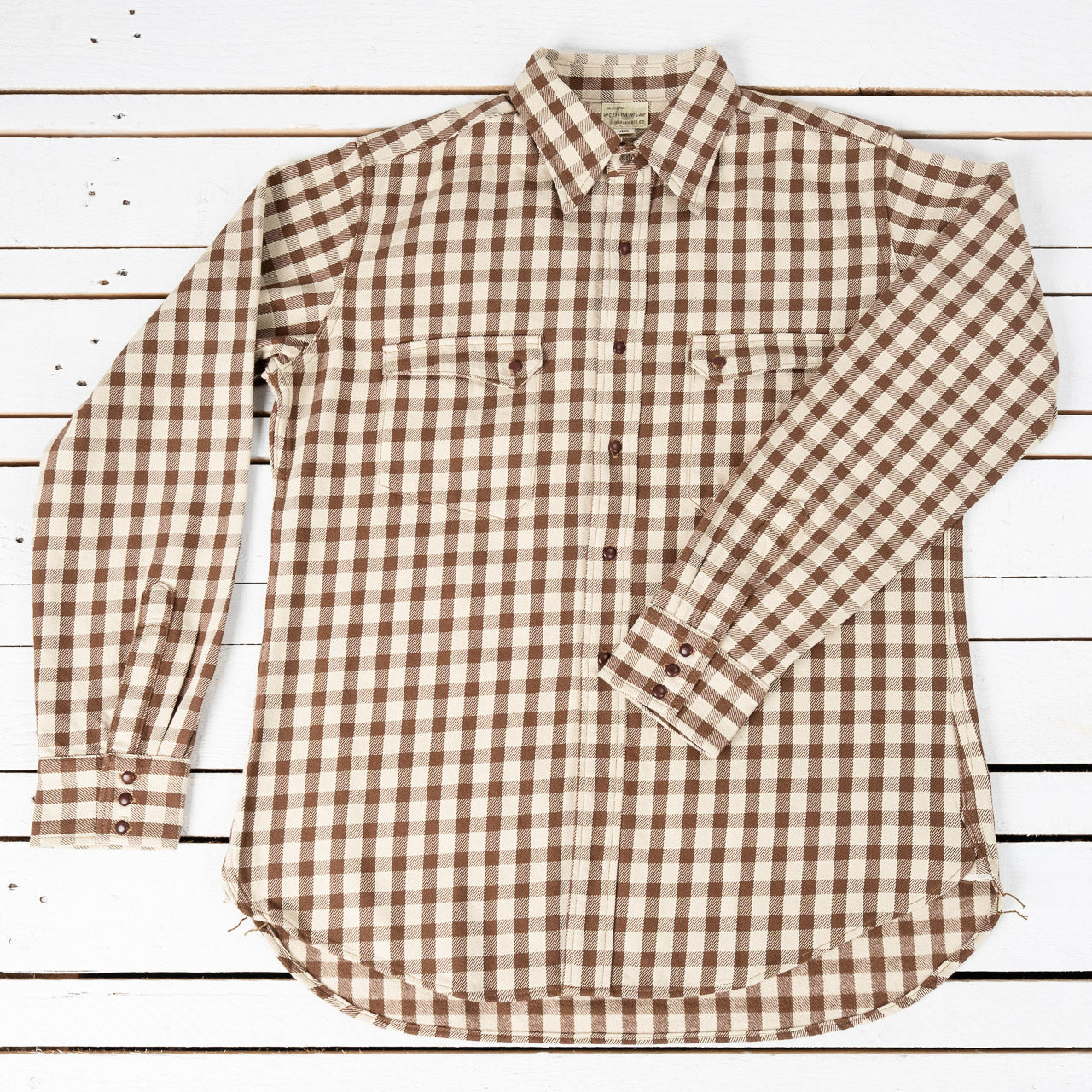 Long Horn Type Flannel Western Shirt Brown Check