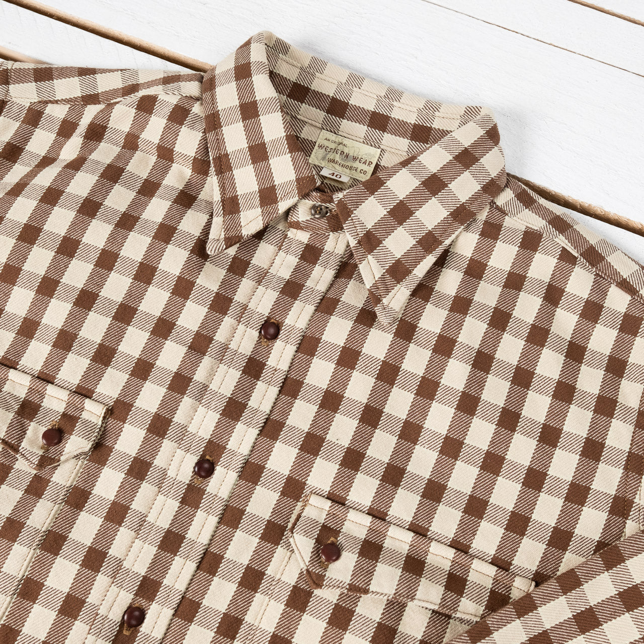 Long Horn Type Flannel Western Shirt Brown Check