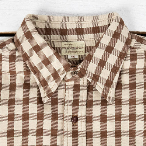 Long Horn Type Flannel Western Shirt Brown Check