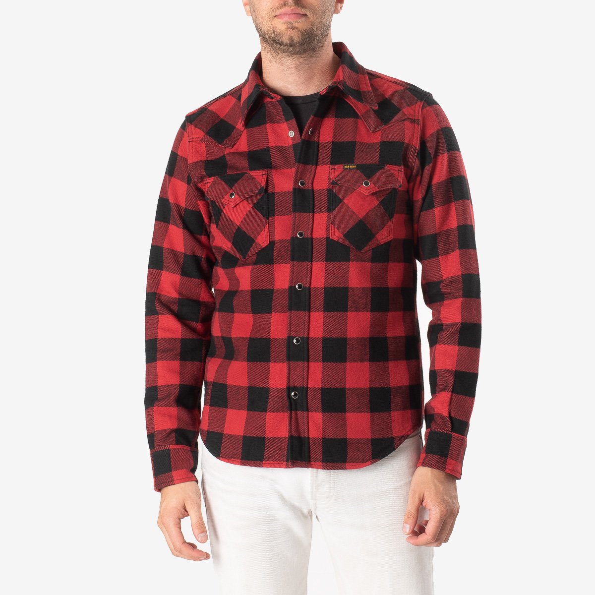 IHSH-232 Heavy Flannel Buffalo Check Western Shirt Red