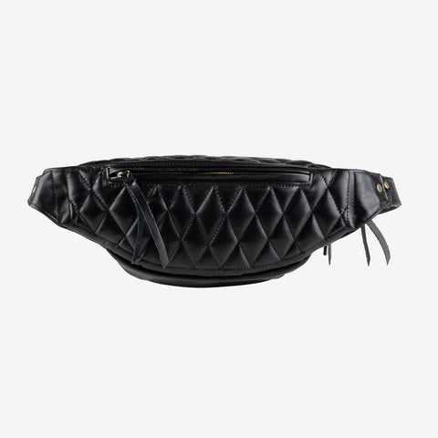 IHE-45-BLK Diamond Stitched Leather Waist Bag Schwarz