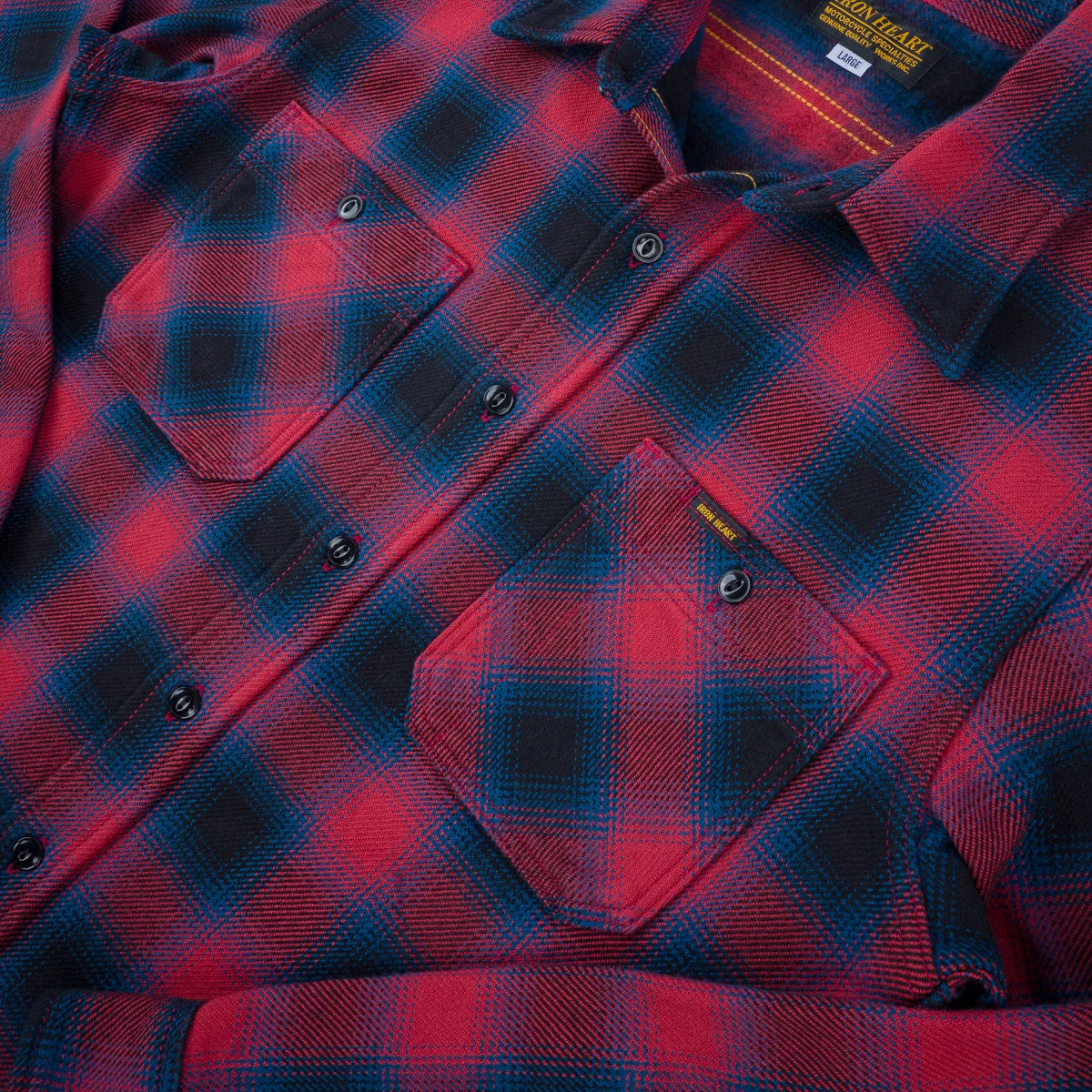 IHSH-379 Heavy Flannel Work Shirt Ombré Check Rot