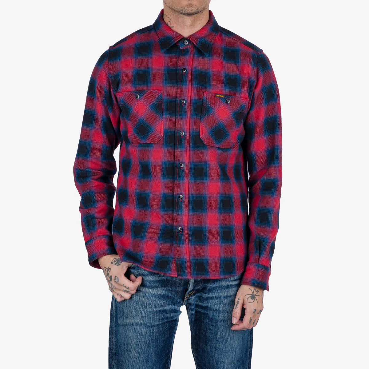 IHSH-379 Heavy Flannel Work Shirt Ombré Check Rot