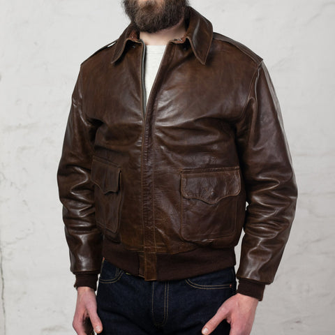 A-2 Pearl Harbor Time Worn Leather Jacket Brown