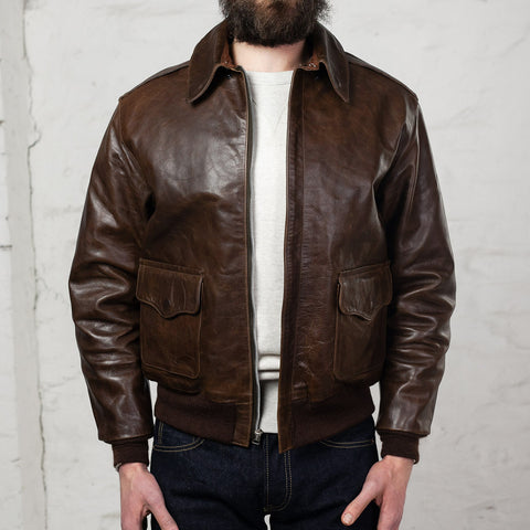 A-2 Pearl Harbor Time Worn Leather Jacket Brown