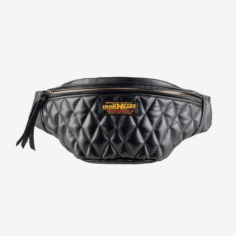 IHE-45-BLK Diamond Stitched Leather Waist Bag Schwarz