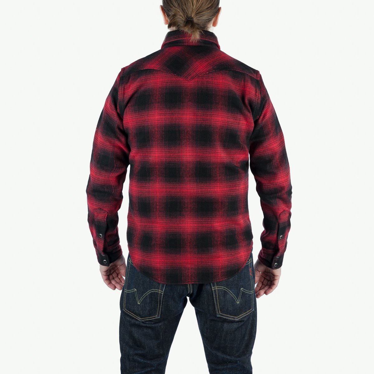 IHSH-264 Heavy Flannel Ombré Check Western Shirt Red