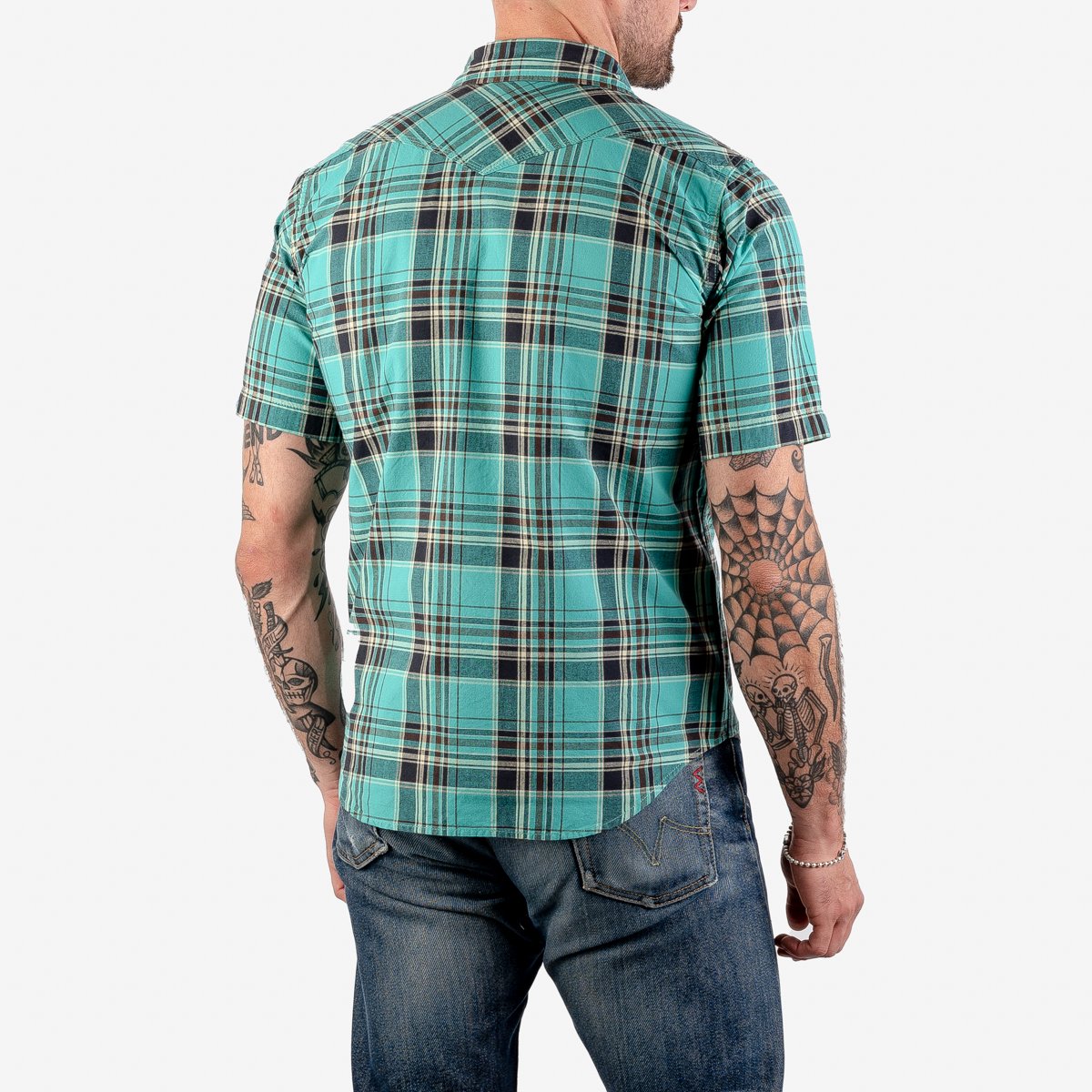 IHSH-359 5oz Selvedge Madras Short Sleeve Western Shirt Grün